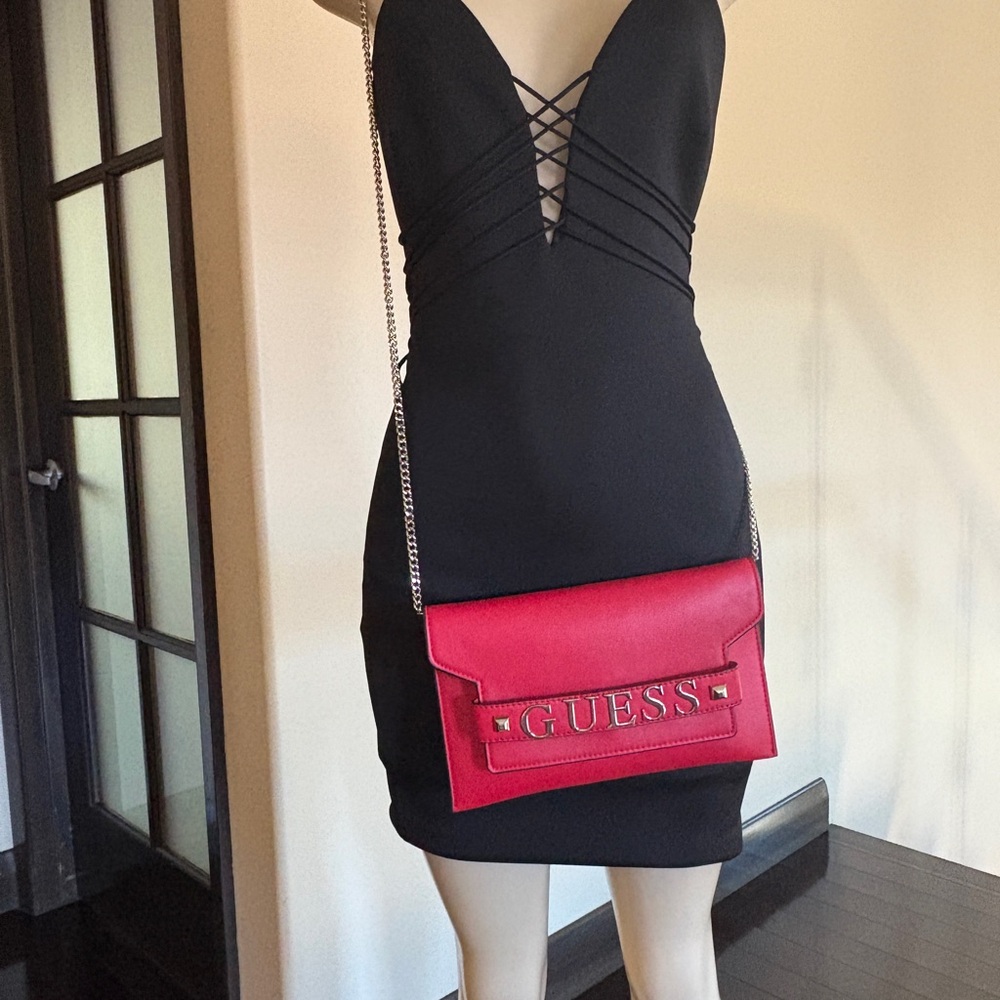 Guess Red Shoulder Bag with Chain Strap